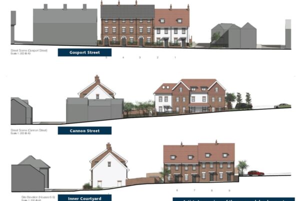 Transformation: Artist's impression of development of 16 new homes on former builders' merchant site in Lymington (Picture: Colten Developments)